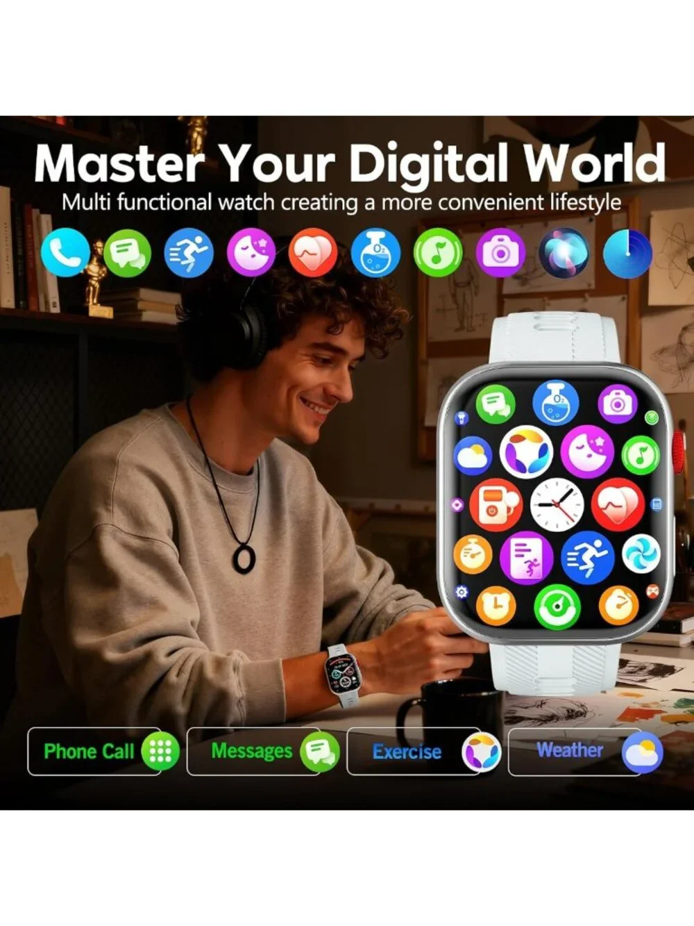 Stylish HD Smartwatch for Fitness, Calls & Music Control, IP68 Waterproof, 120